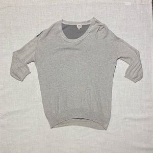Wilfred Womens Small Gray Cashmere Silk Sweater with Sheer Back Panel 3/4 Sleeve